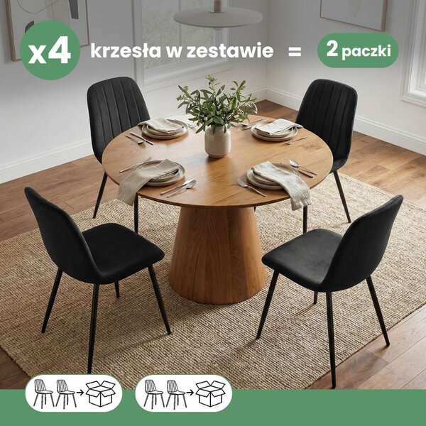 AKORD LUMO Kárpitozott Szék Welur Fekete Pikírozott 4 db-os Szett