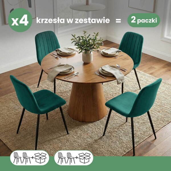 AKORD LUMO Tapicerowane Krzesło Welur Butelkowa Zieleń Czarne Nogi 4 db
