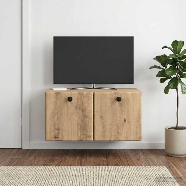 Fali TV szekrény 59,5 x 41 x 30 cm Kézműves Tölgy Szerelt Fa
