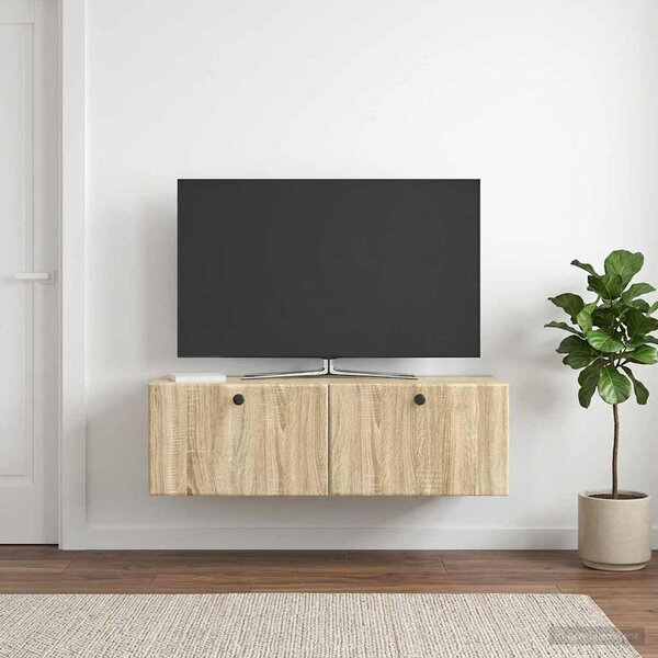Fali TV szekrény 98 x 41 x 30 cm Sonoma Tölgy Szerelt Fa