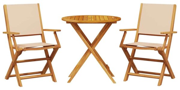 VidaXL 3 részes bézs szövet és tömör fa bisztrószett