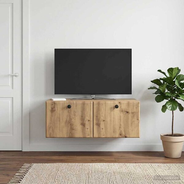 Fali TV szekrény 78,5 x 41 x 30 cm Kézműves Tölgy Szerelt Fa
