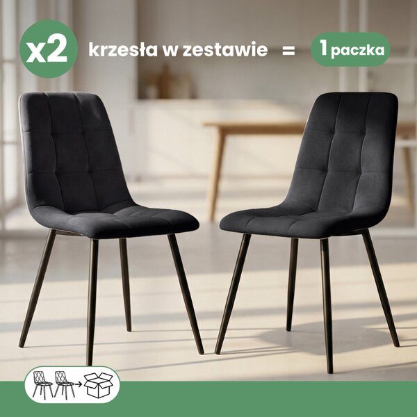AKORD NERO Étkezőszék Welúr Fekete Kárpitozott Steppelt