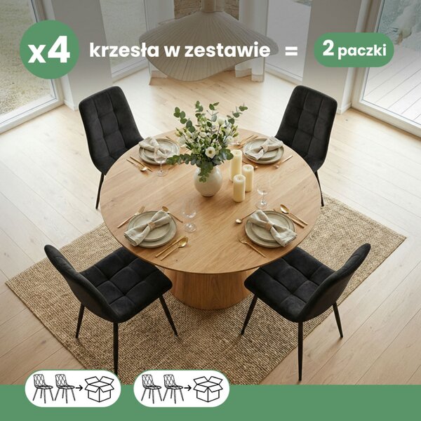 AKORD NERO Étkezőszék Welur Fekete Kockás Steppelt