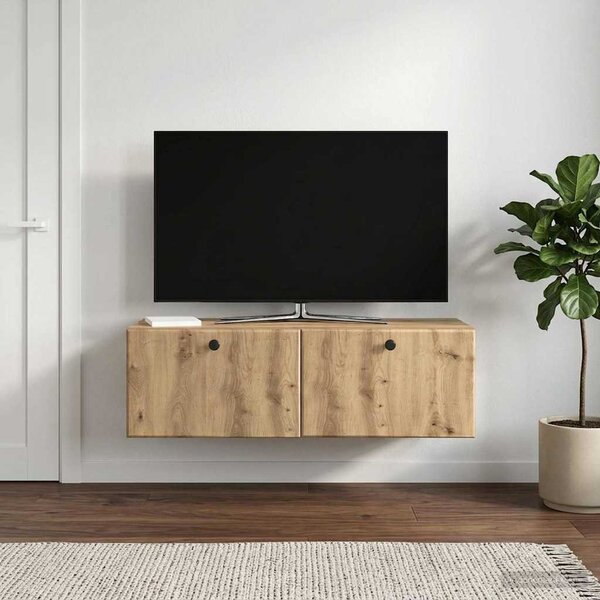 Fali TV szekrény 98 x 41 x 30 cm Kézműves Tölgy Szerelt Fa