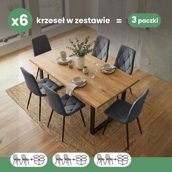 AKORD MILO kárpitozott szék welur sötét grafit rombusz steppelt fekete lábakkal 6 db
