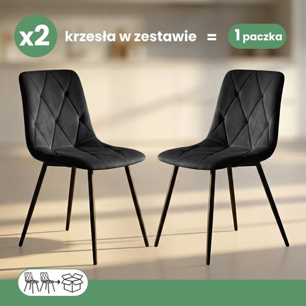 AKORD MILO Étkezőszék Welur Fekete Rombusz Steppelt