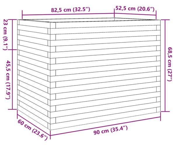 VidaXL fehér tömör fenyőfa kerti virágtartó 90 x 60 x 68,5 cm
