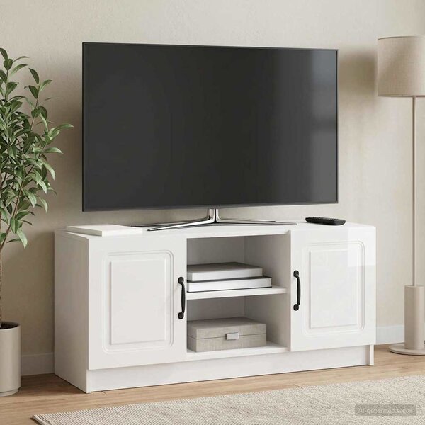TV szekrény Magasfényű Fehér 102 x 34,5 x 47 cm Szerelt Fa