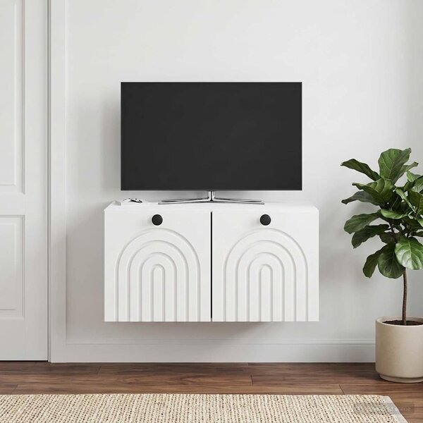 Fali TV szekrény Magasfényű Fehér 59,5 x 41 x 30 cm Szerelt Fa