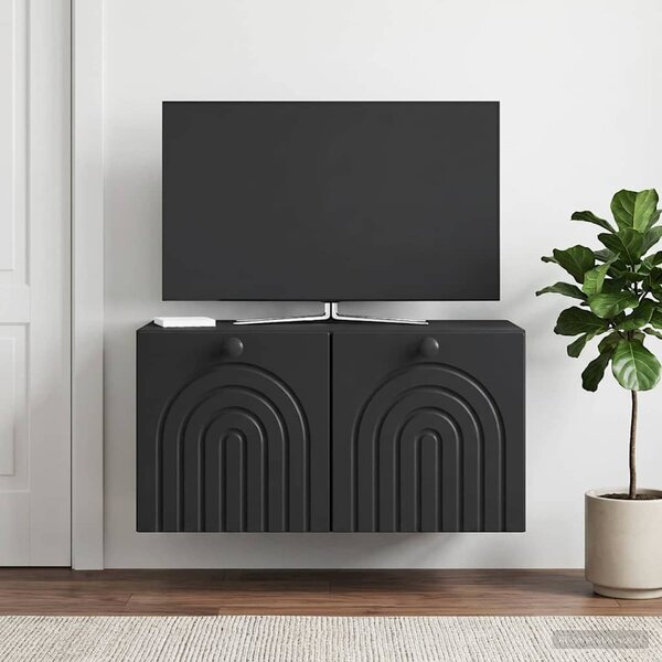 Fali TV szekrény Fekete 59,5 x 41 x 30 cm Szerelt Fa
