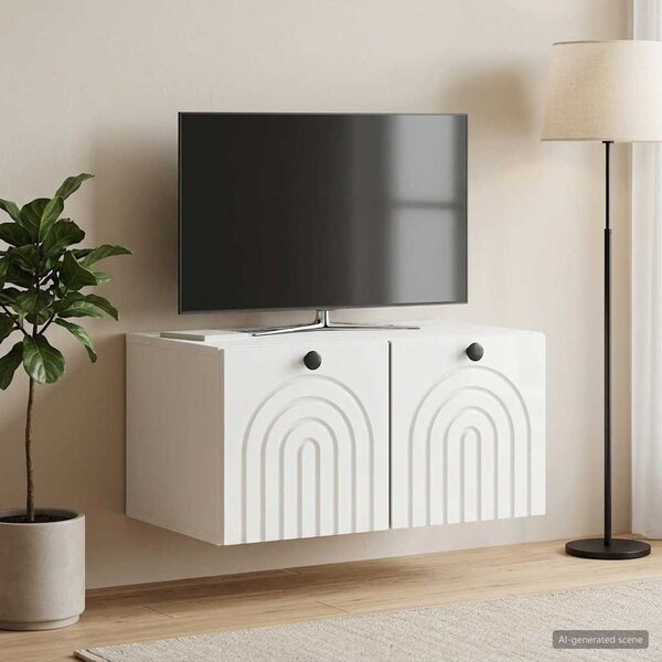 Fali TV szekrény Magasfényű Fehér 59,5 x 41 x 30 cm Szerelt Fa