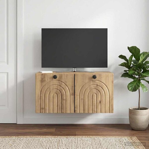 Fali TV szekrény 59,5 x 31 x 30 cm Kézműves Tölgy Szerelt Fa
