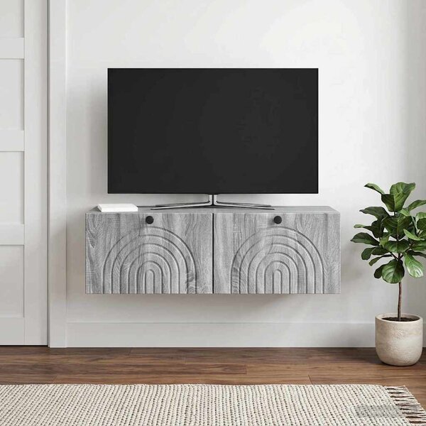 Fali TV szekrény Szürke Sonoma 98 x 31 x 30 cm Szerelt Fa