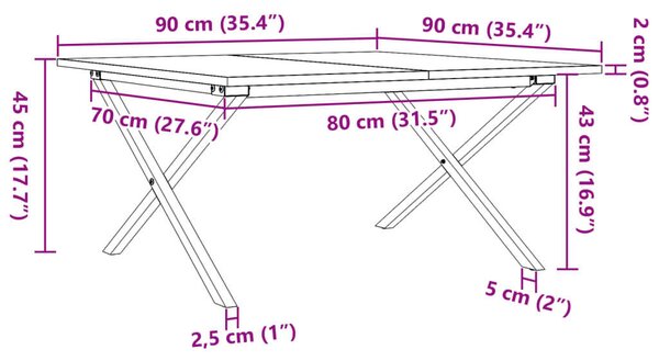 VidaXL Fenyőfa Dohányzóasztal - X-váz - 90x90x45 cm
