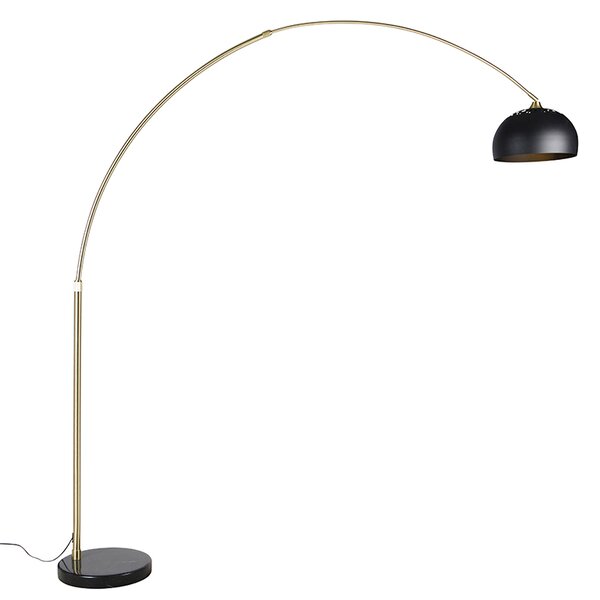 Modern íves állólámpa sárgarézzel, márvány talppal és fekete búrával 32,5 cm - XXL