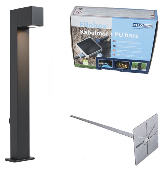 Kültéri lámpa fekete színben, földbe szúrható tüskével és kábeltömítéssel, 65 cm, foglalattal, IP44 - Baleno