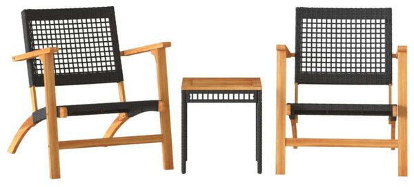 VidaXL 3 részes fekete polyrattan és akácfa bisztrószett