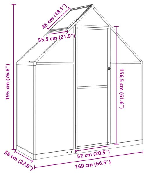 VidaXL Melegház - Alumínium - 169x58x195 cm