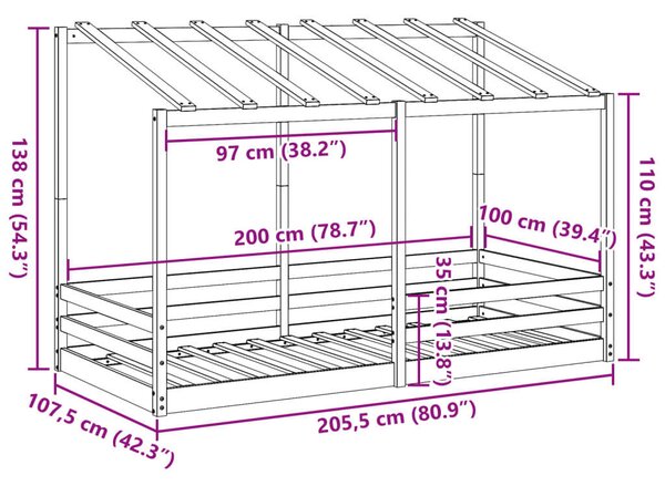 VidaXL Gyerekágy Tetővel - Fenyőfa - 100x200 cm