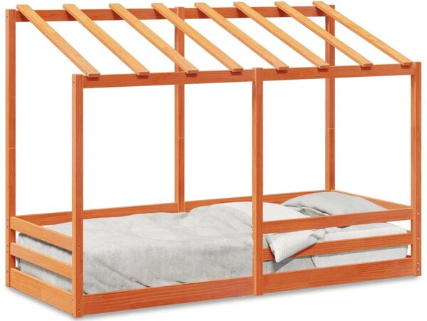 VidaXL viaszbarna tömör fenyőfa gyerekágy tetővel 75 x 190 cm