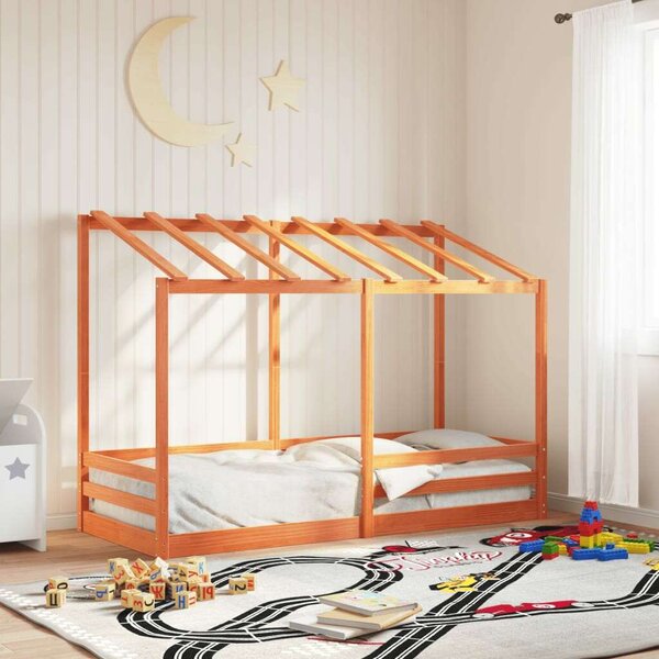 VidaXL viaszbarna tömör fenyőfa gyerekágy tetővel 75 x 190 cm