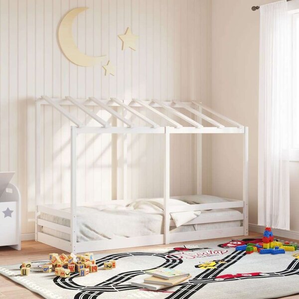 VidaXL fehér tömör fenyőfa gyerekágy tetővel 75 x 190 cm