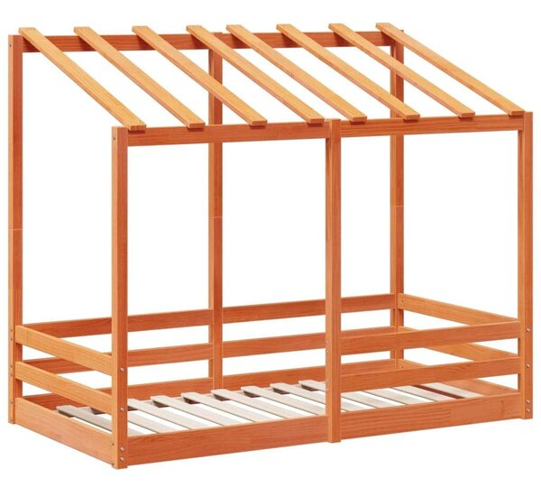 VidaXL viaszbarna tömör fenyőfa gyerekágy tetővel 80 x 160 cm