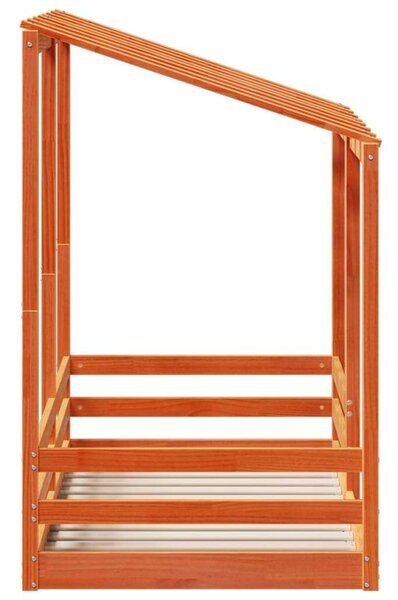 VidaXL viaszbarna tömör fenyőfa gyerekágy tetővel 80 x 160 cm