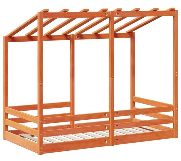 VidaXL viaszbarna tömör fenyőfa gyerekágy tetővel 80 x 160 cm