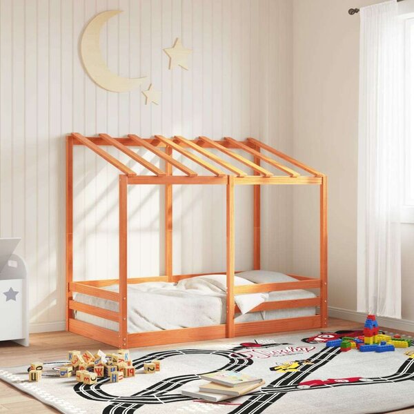 VidaXL viaszbarna tömör fenyőfa gyerekágy tetővel 80 x 160 cm