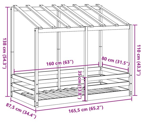 VidaXL viaszbarna tömör fenyőfa gyerekágy tetővel 80 x 160 cm
