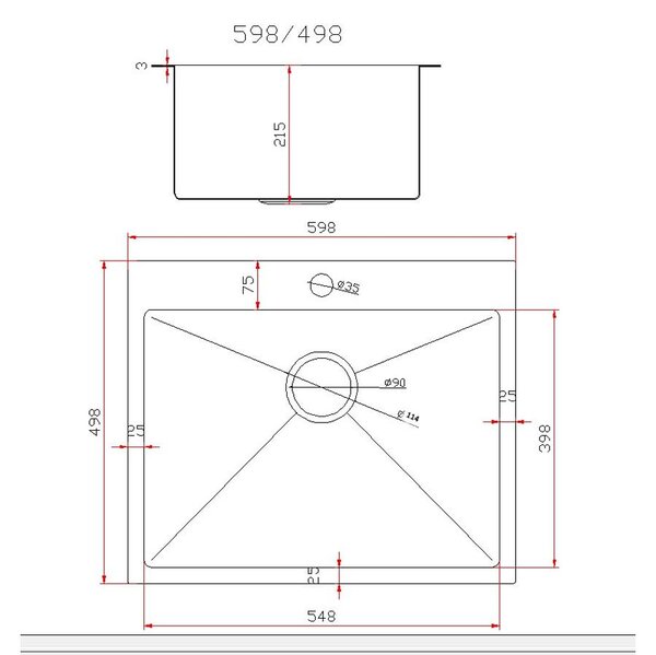 Lavre S6050 Egymedencés Szálcsiszolt Acél Mosogató - Króm, 600x500 mm