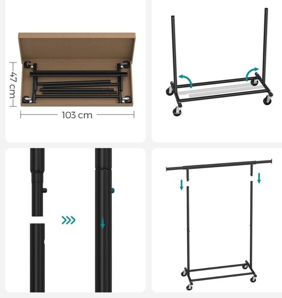 INEZ ruhatartó állvány kerekekkel, max. 90kg, 83,5x45x160cm, fekete SongmicsHome
