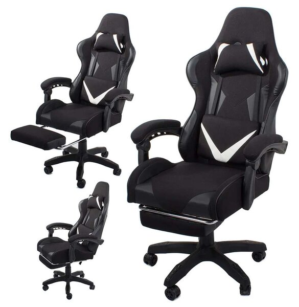 Állítható, kényelmes számítógépes gamer szék, 63x63x118/216 cm, fekete