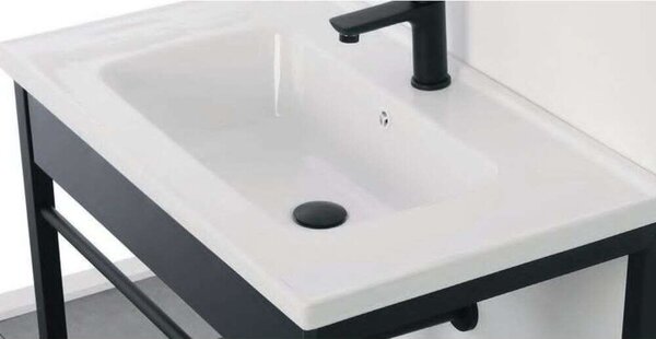 Fürdőszobabútor szett Feridras Black, 60cm mosdóval, csapteleppel, mosdótartóval és tükörrel