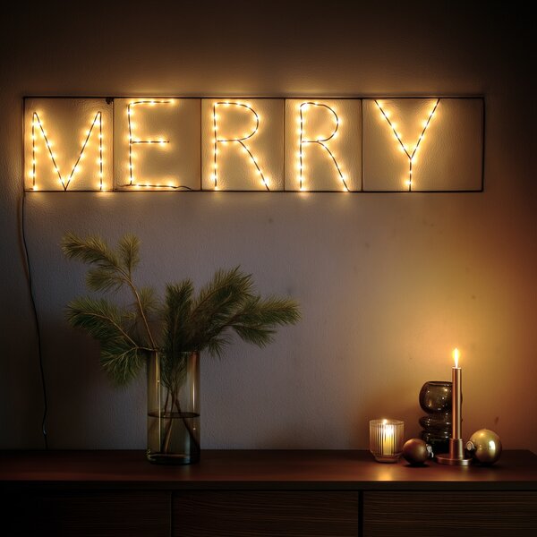 Karácsonyi fali lámpa fekete MERRY LED-del, időzítővel IP44 - Yoro
