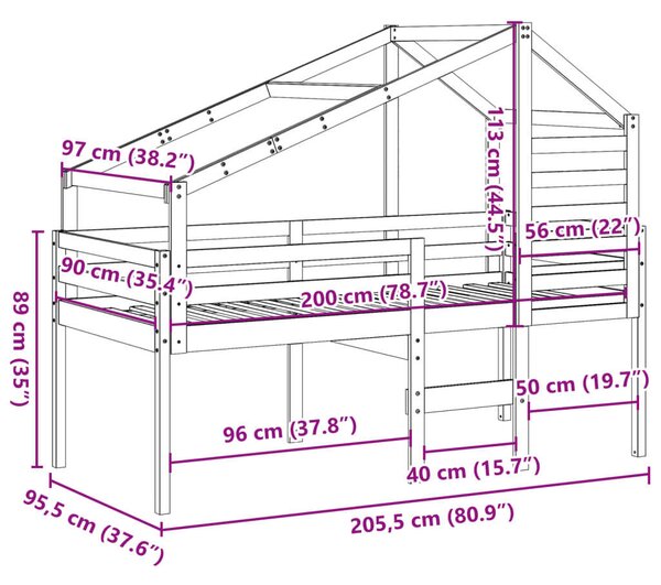 VidaXL Házikóágy - Fenyőfa - 90x200 cm