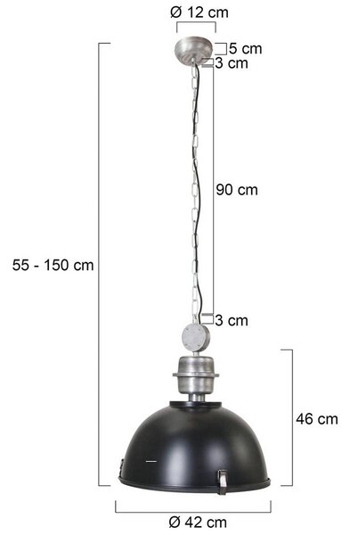 Steinhauer Bikkel függesztéklámpa, Ø 42 cm, fekete, fém, üveg, E27, dimmelhető, Fekete, Konyha, fém, Indusztriális dizájn