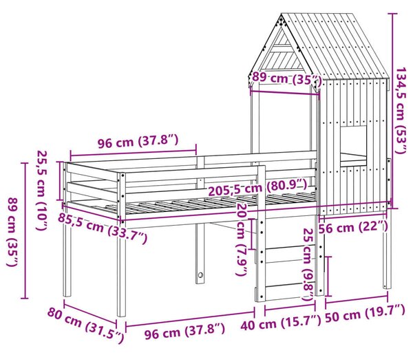 VidaXL Emeletes Ágy - Fehér Fenyőfa - 80x200 cm