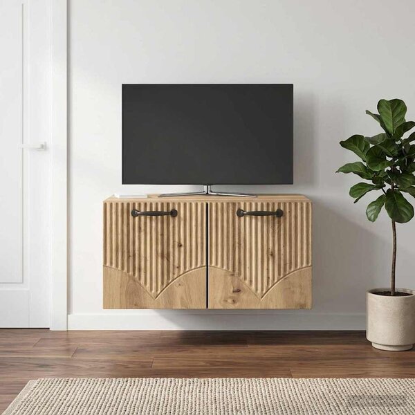 Fali TV szekrény 59,5 x 41 x 30 cm Kézműves Tölgy Szerelt Fa