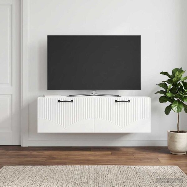 Fali TV szekrény Magasfényű Fehér 98 x 31 x 30 cm Szerelt Fa