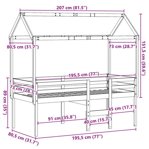 VidaXL Faház Ágy - Gyermekágy - 75x190 cm