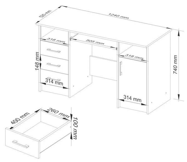 Íróasztal Akord Furniture 124 cm, sonoma tölgy - fehér