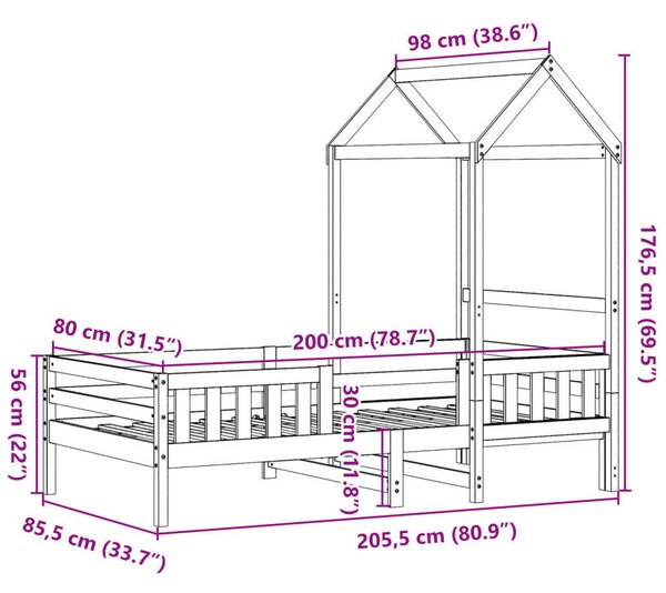 VidaXL Gyerekágy Tetővel - Fenyőfa - 80x200 cm