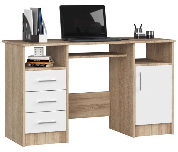 Íróasztal Akord Furniture 124 cm, sonoma tölgy - fehér