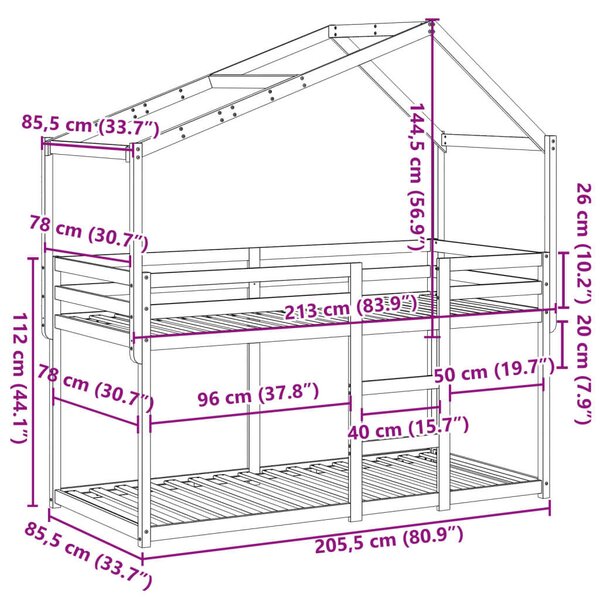 VidaXL Faház Emeletes Ágy - 80x200 cm