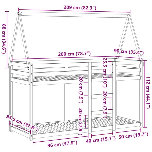Vidám Faház Emeletes Ágy - 80x200 cm