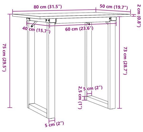 VidaXL tömör fenyőfa és öntöttvas étkezőasztal O-vázzal 80x50x75 cm