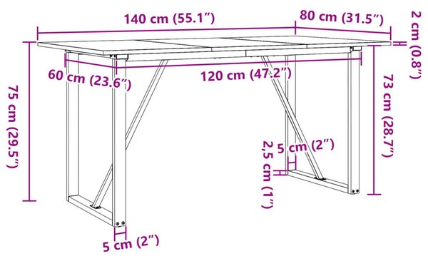 VidaXL tömör fenyőfa és öntöttvas étkezőasztal O-vázzal 140x80x75 cm